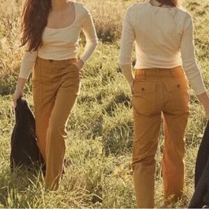 Doen Solene Pant High Rise Straight Wide Leg Cotton Trouser Antler Size 27